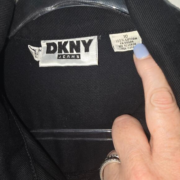 Vintage 90s DKNY Jeans Mini Black Denim Dress Trucker Style Cotton Size 10 - Picture 4 of 8